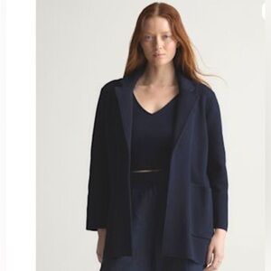 Quince 100% Organic Cotton Knit Blazer Navy Sleeved Jacket Top Size Medium M